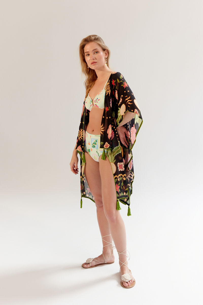 June Coverup (long) - Seashell (Black) georgette by NOIB for women Worldwide