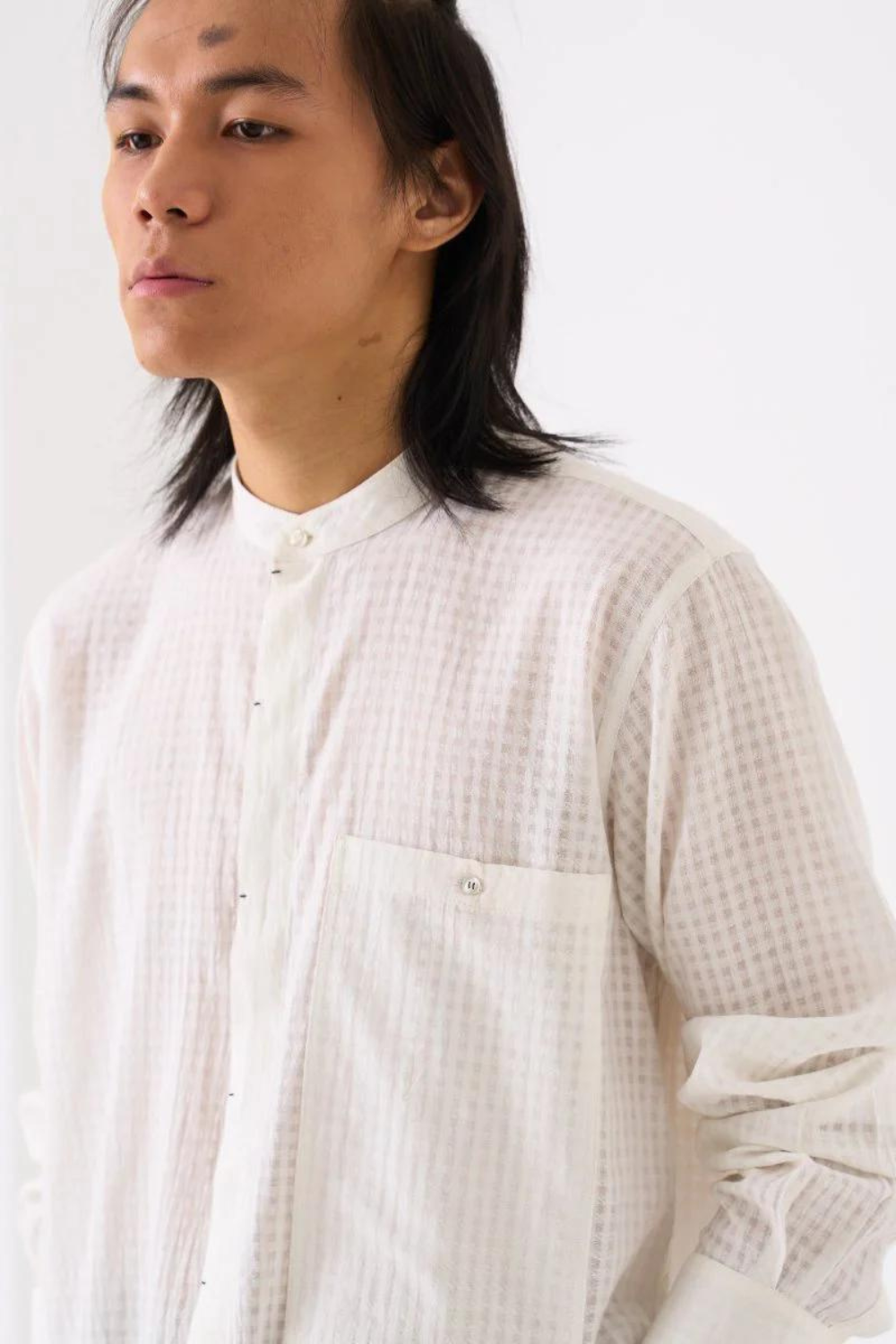 BAND COLLAR SHIRT - WHITE