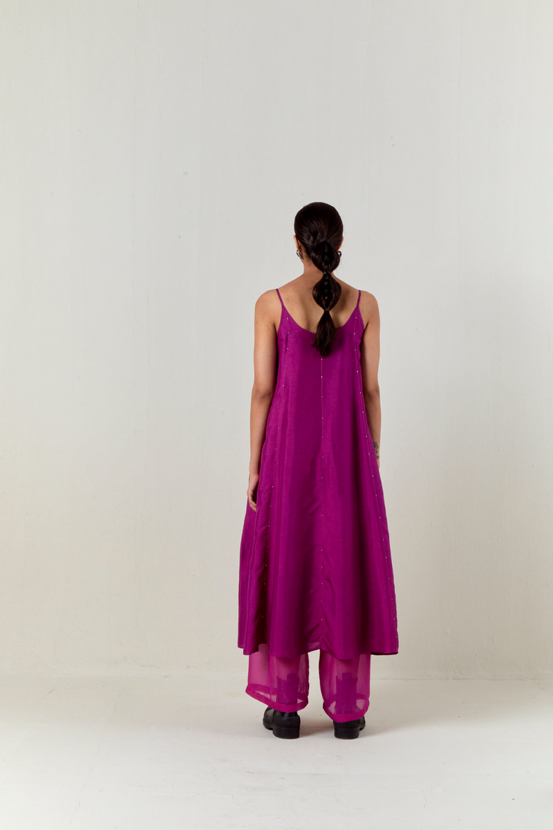 PANELED EMBROIDERED TUNIC CO-ORD-FUCHSIA silk by THREE for women Worldwide