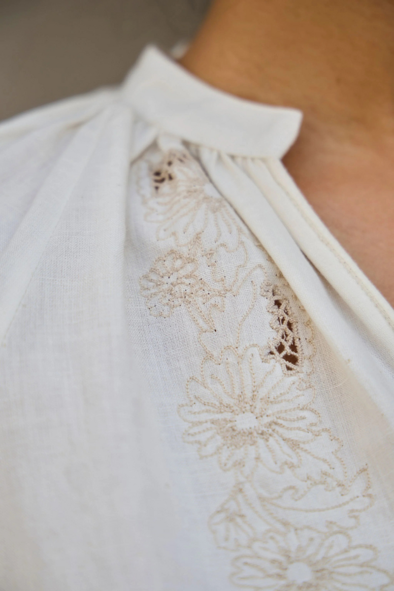 Bheer Handwoven Embroidered Top cotton by The Summer House in white color for women Worldwide