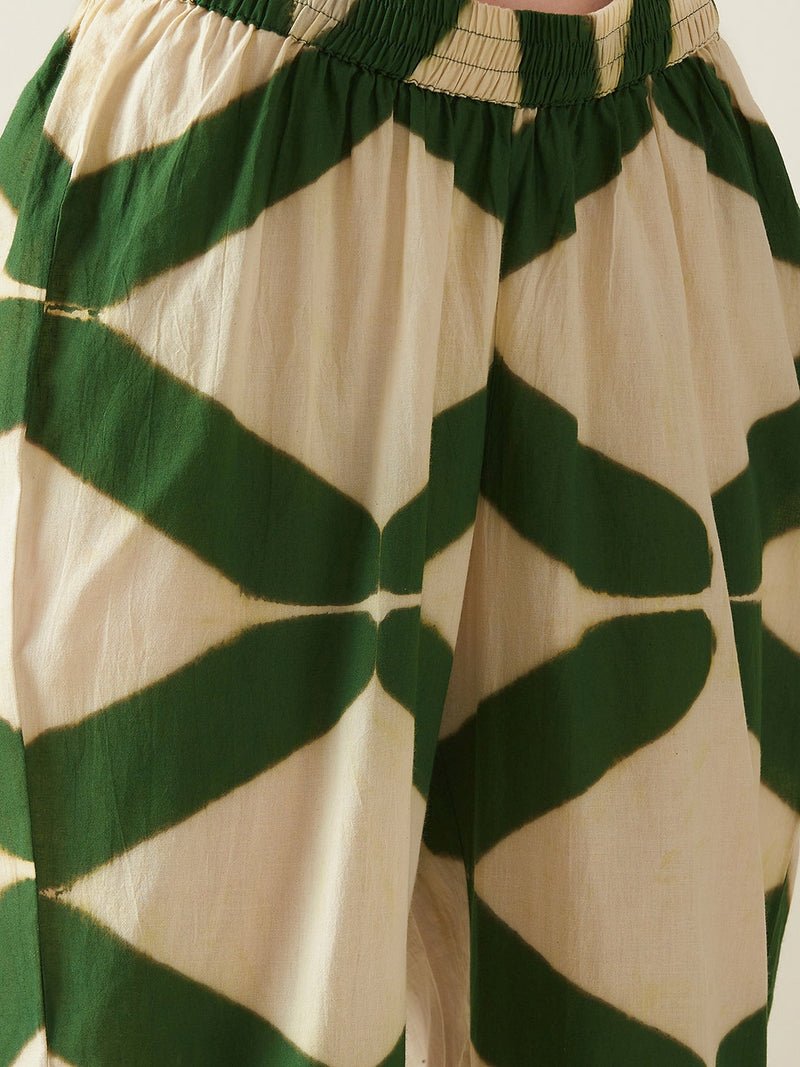Green Clamp Dye Embroidered Co ord set cotton Artisan made - Block Printed by Aavidi for women Worldwide
