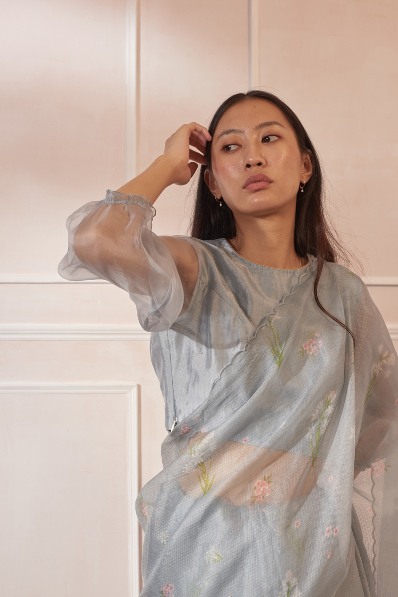 Rajnigandha & Periwinkle Kota Silk Sari silk by Nadiya Paar in blue color for women Worldwide