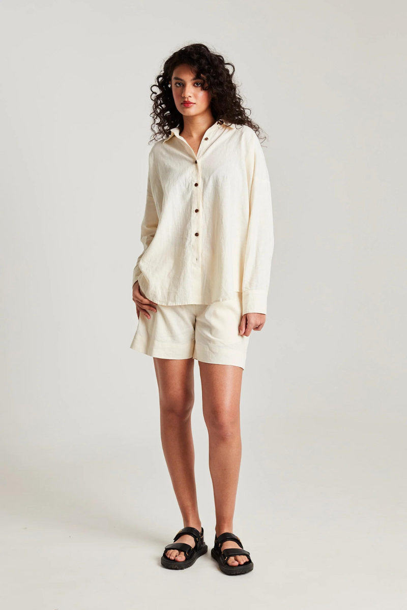 Vanilla Co-Linen Classic Shirt set cotton by Saphed in white color for women Worldwide