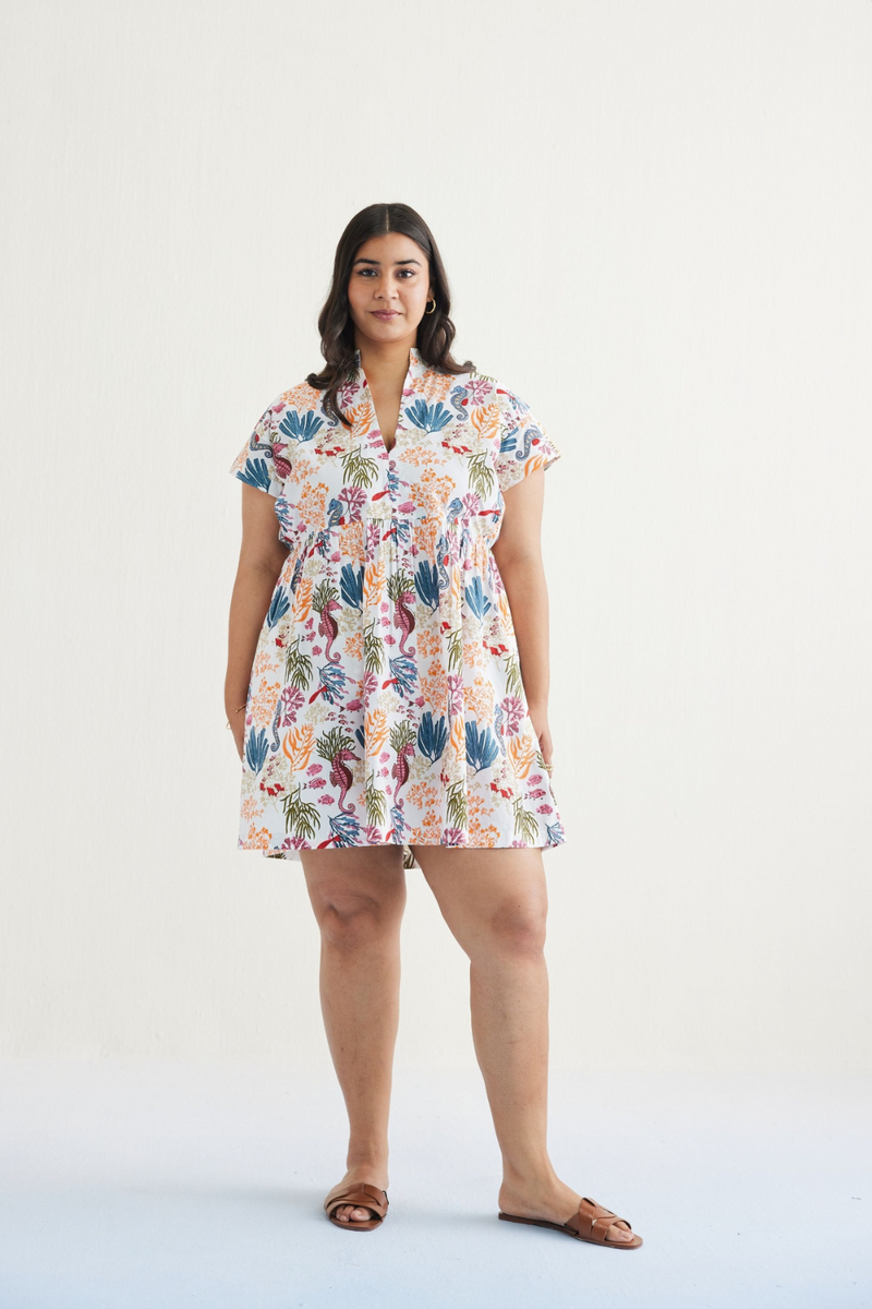 Ocean Heart Organic Cotton Dress poplin by SUI in white color for women Worldwide