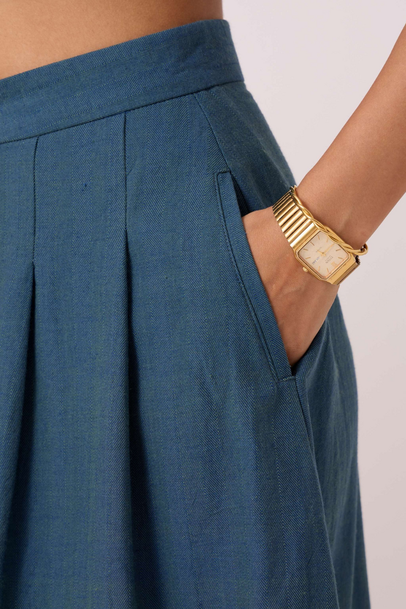 Eliot Blue Handwoven Skirt cotton by The Summer House in green color for women Worldwide