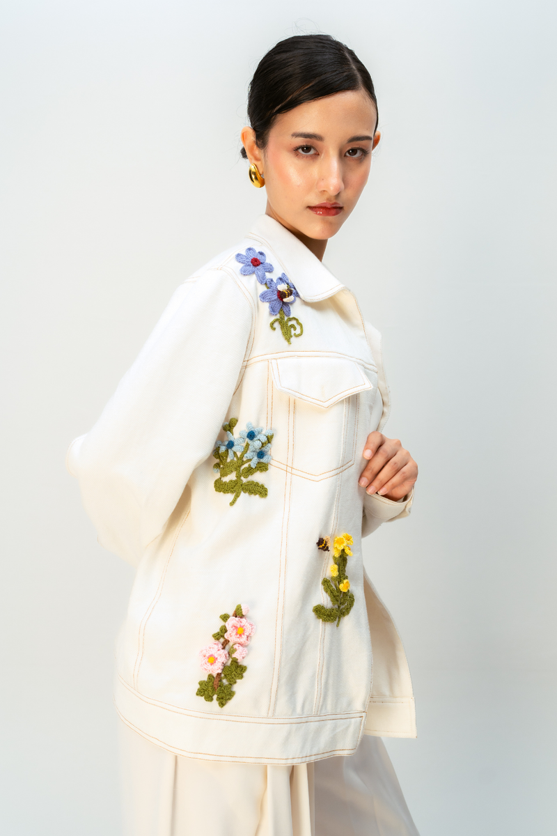 GOLDEN FABLE JACKET handwoven denim jacket/overlay by Ode to Odd in off white for women Worldwide