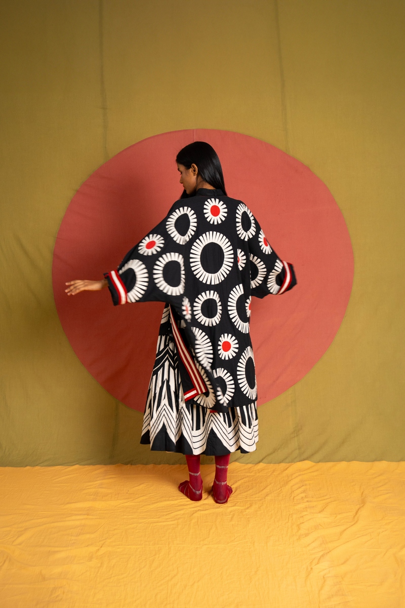 Naseem Moma Jacket-Black, white and Red kora cotton jacket/overlay by Ka-Sha in red for women Worldwide