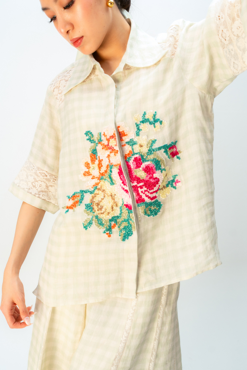 FAIRY CHECK SHIRT linen top/shirt by Ode to Odd in green for women Worldwide