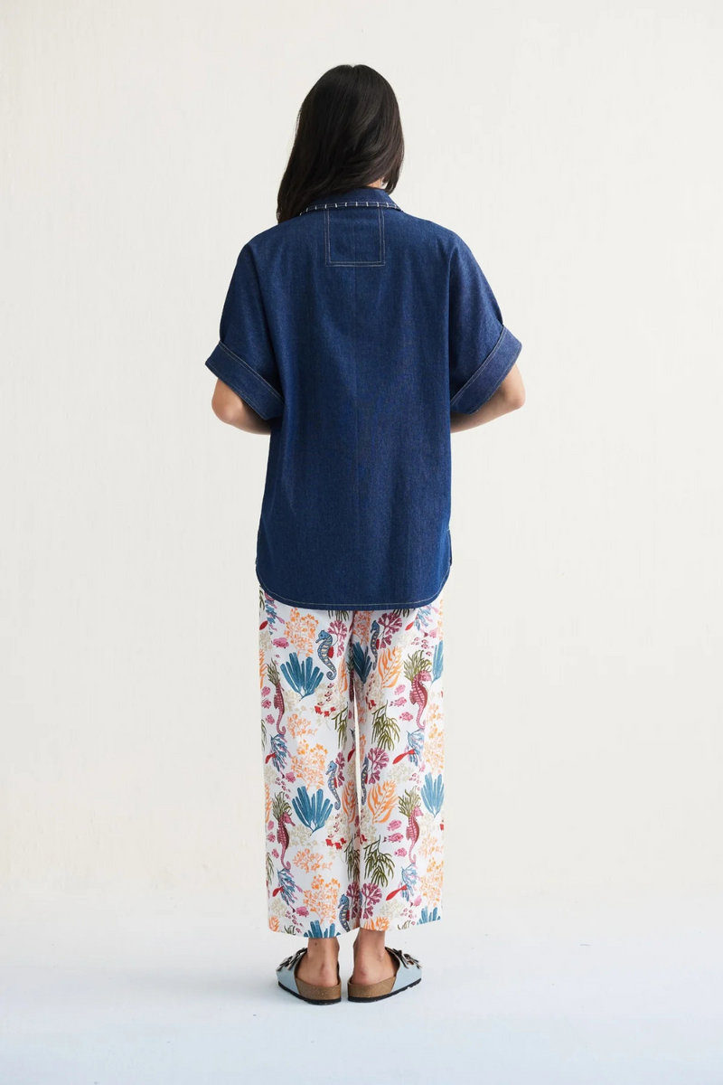 Ocean Morning Sustainable Denim Shirt cotton by SUI in blue color for men Worldwide