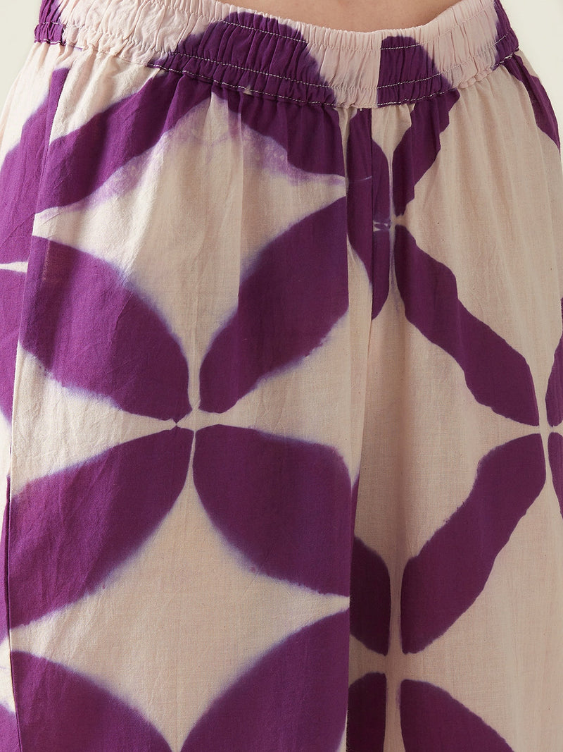 Purple Clamp Dye Embroidered Co ord set cotton Artisan made - Block Printed by Aavidi for women Worldwide
