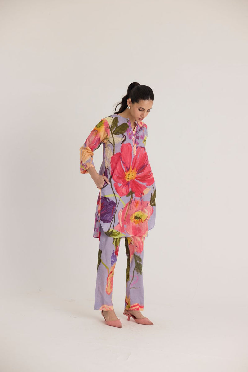DOLLY PURPLE SHORT COTTON KURTA SET cotton by Yam in multi color for women Worldwide