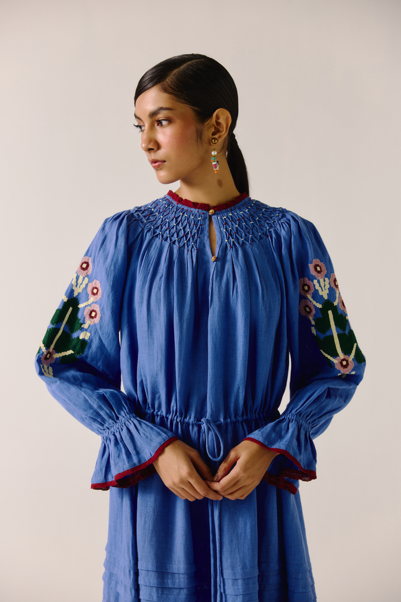 Edith Dress - Electric Blue Pixel Applique by CORD in blue for women Worldwide