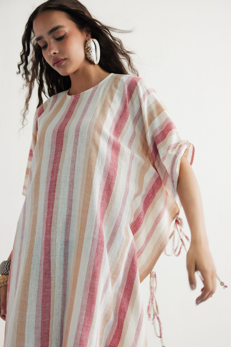 Saltwater Summer Handwoven Kala Cotton Kaftan Dress cotton by SUI in white color for women Worldwide