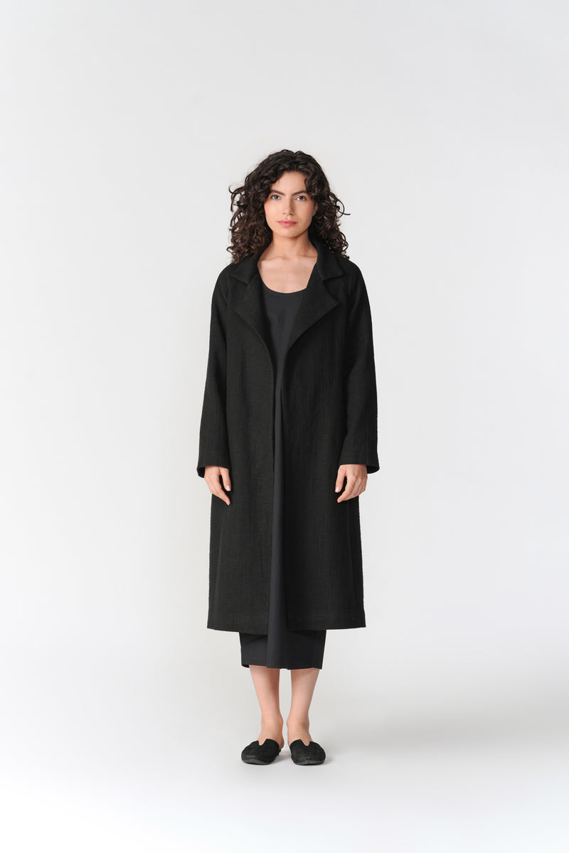 Chenille Long Overcoat jacket/overlay by Turn Black in black for women Worldwide