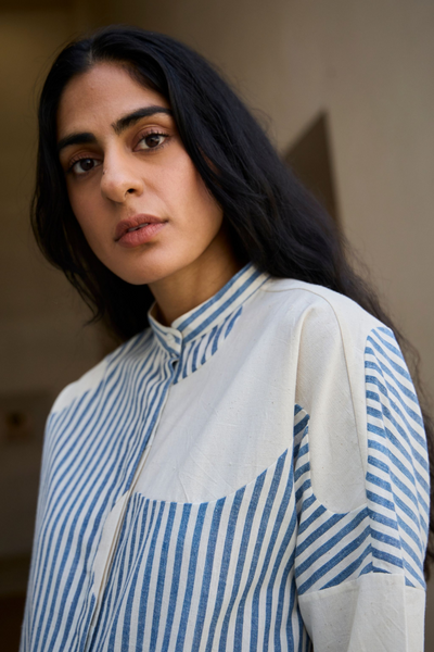 Blue Striped Patchwork Shirt