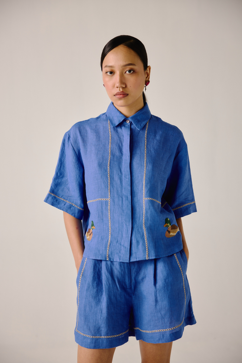 Leo Set - Electric Blue Duck Embroidery by CORD in blue for women Worldwide