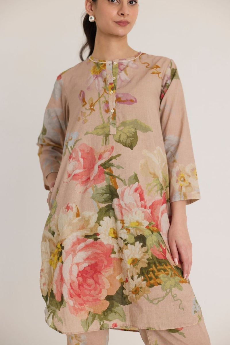 HAZEL SHORT KURTA SET cotton by Yam in pink color for women Worldwide