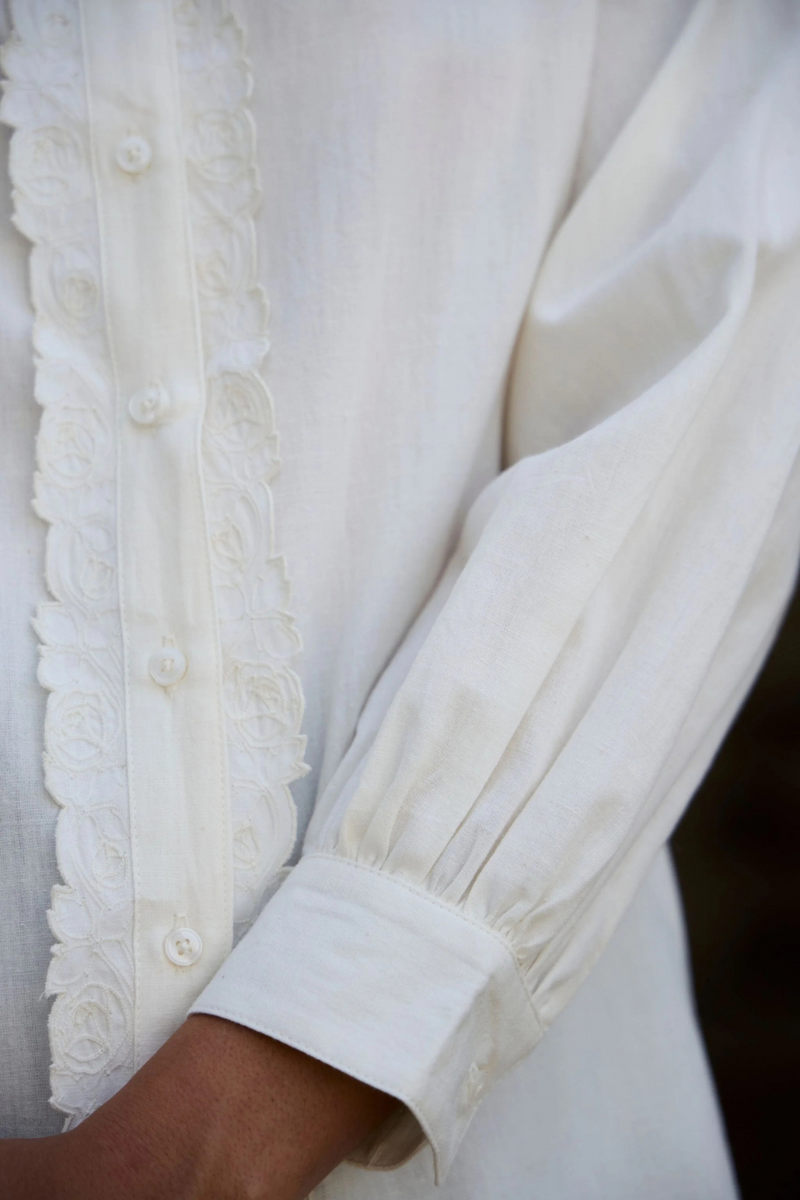 Ryuk Handwoven Embroidered Shirt cotton by The Summer House in white color for women Worldwide