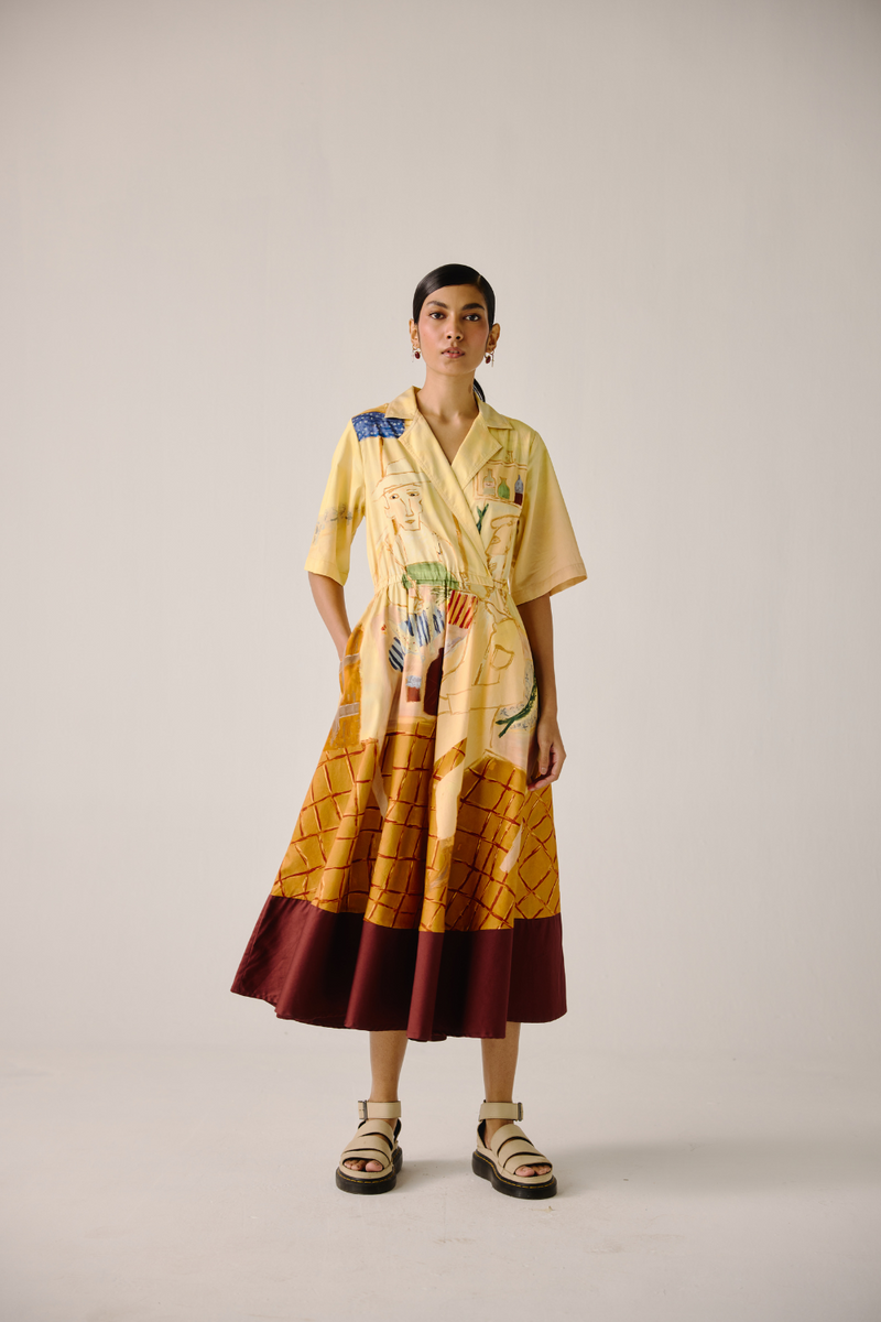 Print Blocked Dress - Fisherman cotton by CORD for women Worldwide