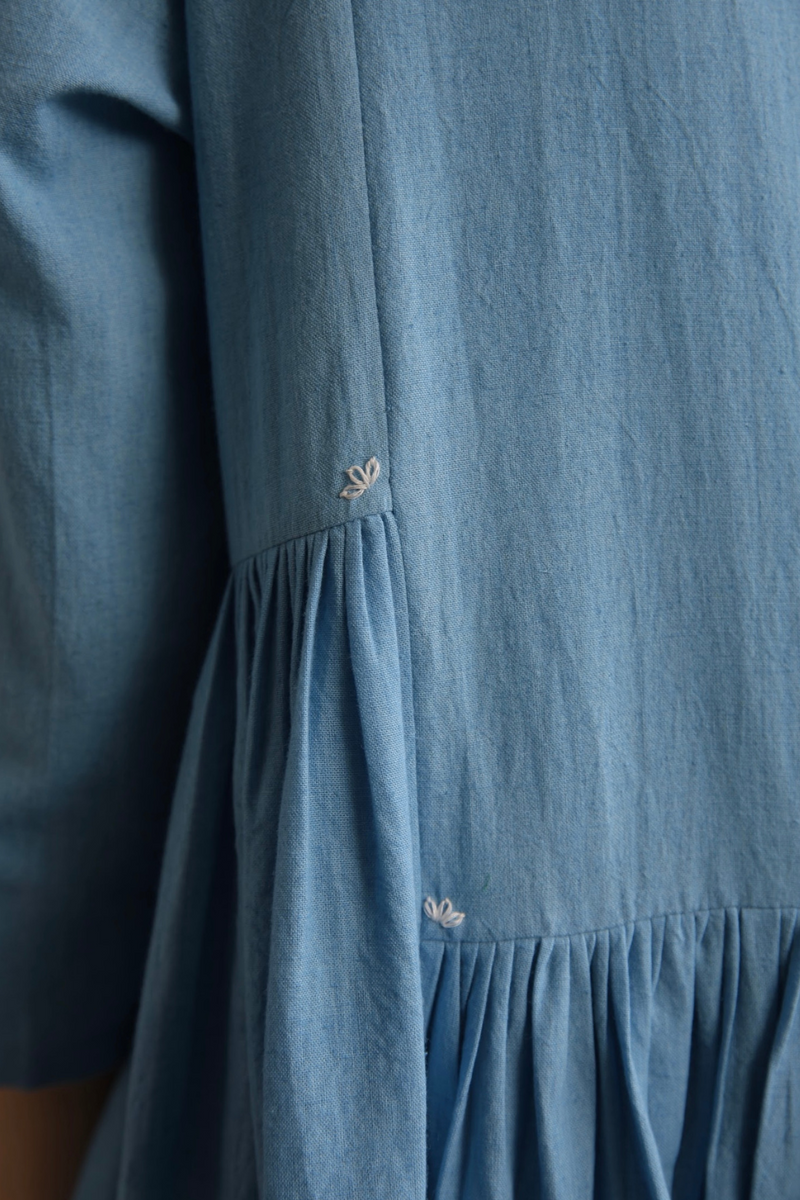 Bonnie Dress - Cornflower cotton by MASON AND MILL in blue color for women Worldwide