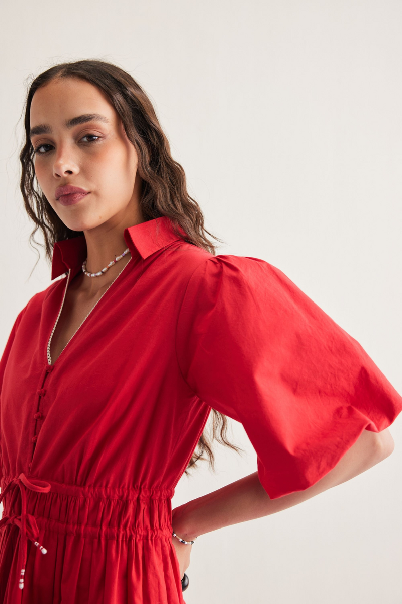 Ocean Spirit Organic Cotton Dress poplin by SUI in red color for women Worldwide