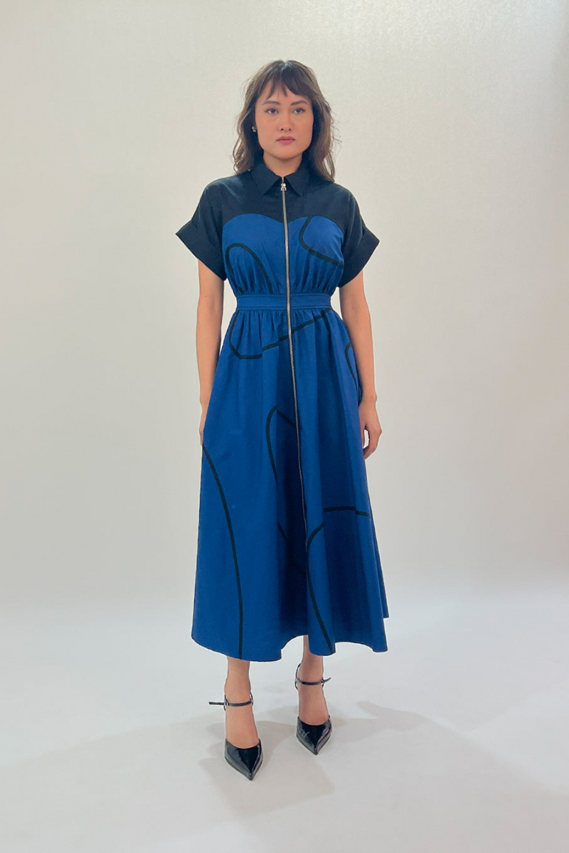 Cup Stem zip dress 100% cotton by Leh Studios in multi color for women Worldwide