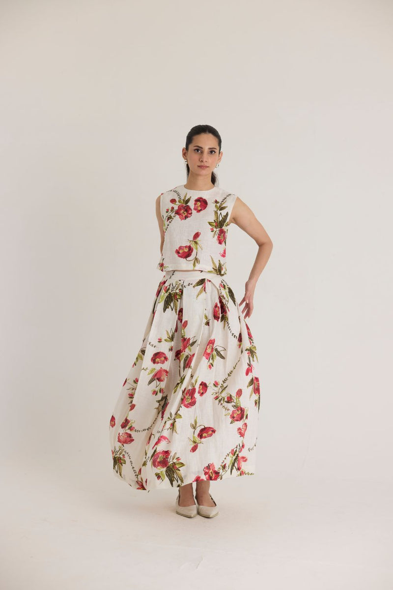 ROSITA LINEN TOP & SKIRT SET by Yam in white color for women Worldwide