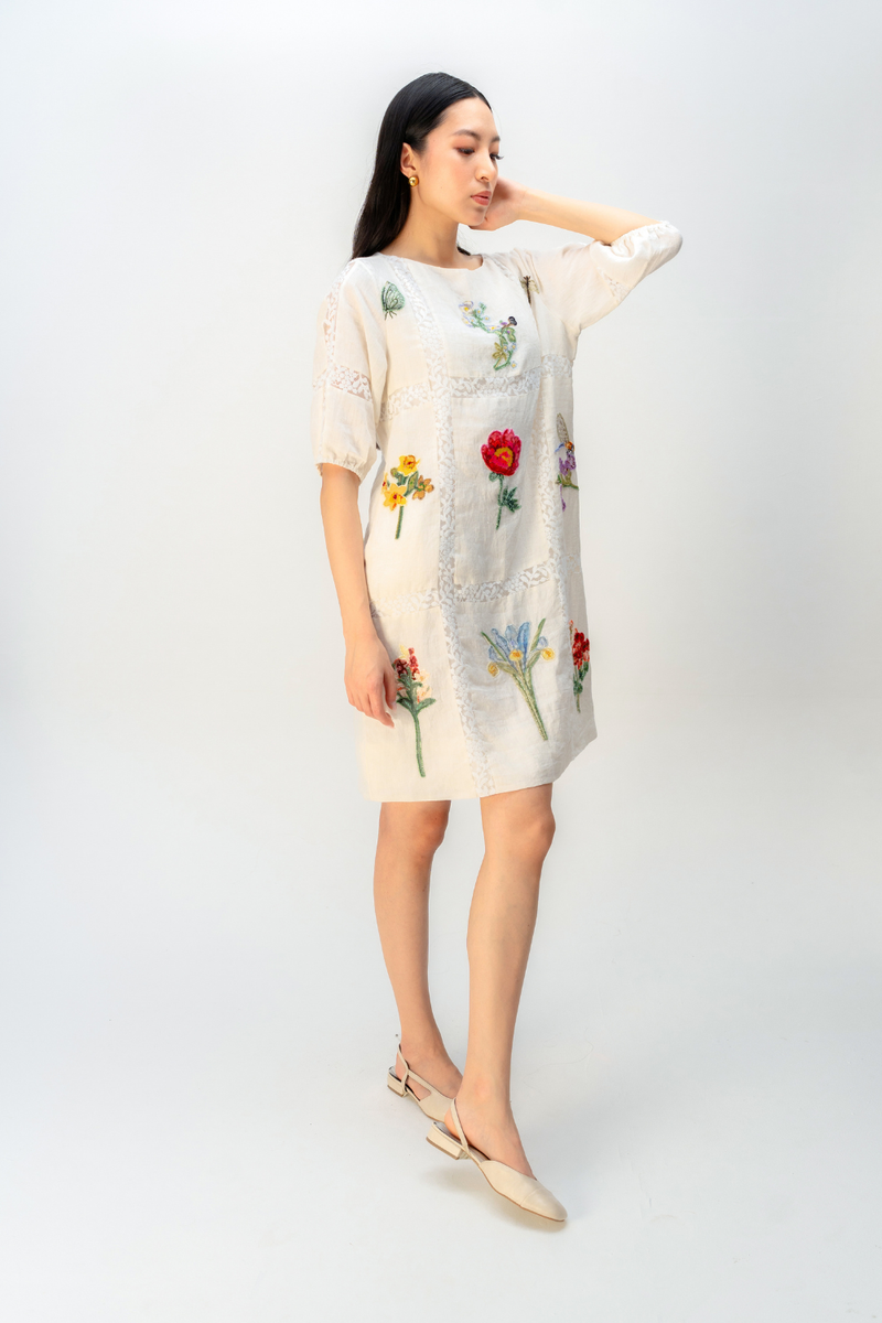 WISPERING GARDEN DRESS linen dress by Ode to Odd in off white for women Worldwide