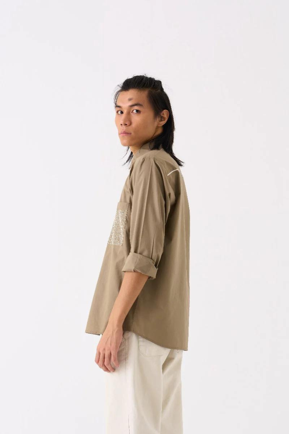 EMBROIDERED POCKET SHIRT - SAGE