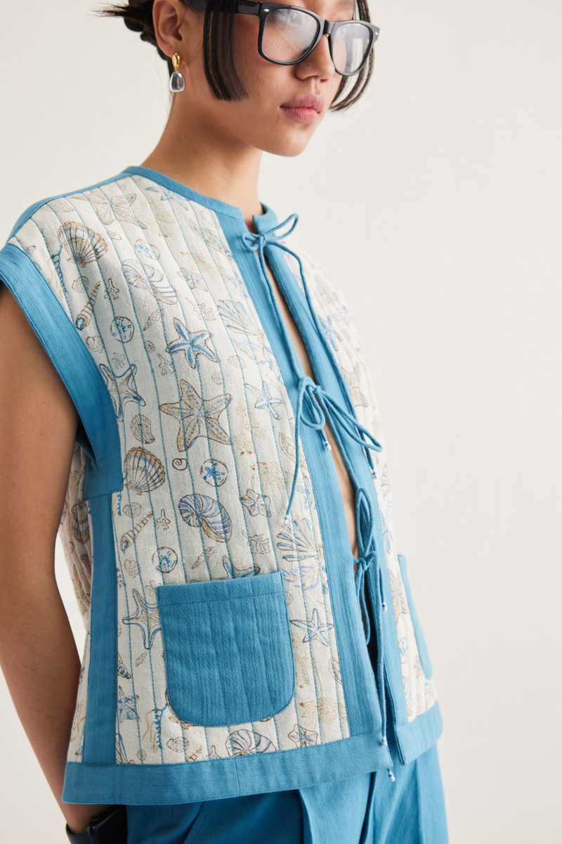 The Tidal Organic Cotton Reversible Vest cotton by SUI in blue color for women Worldwide
