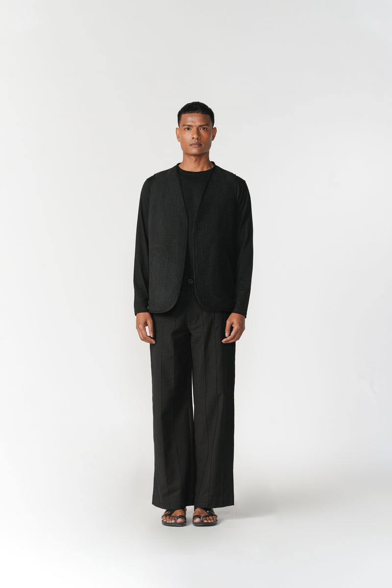 Reversible Linen-Chenille Vest jacket/overlay by Turn Black in black for men Worldwide