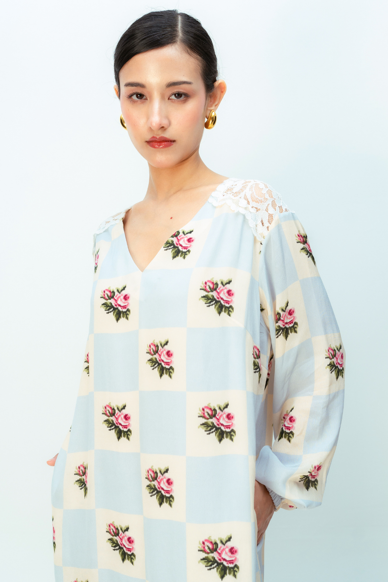 MOONLIT GROVE DRESS crepe dress by Ode to Odd in blue for women Worldwide