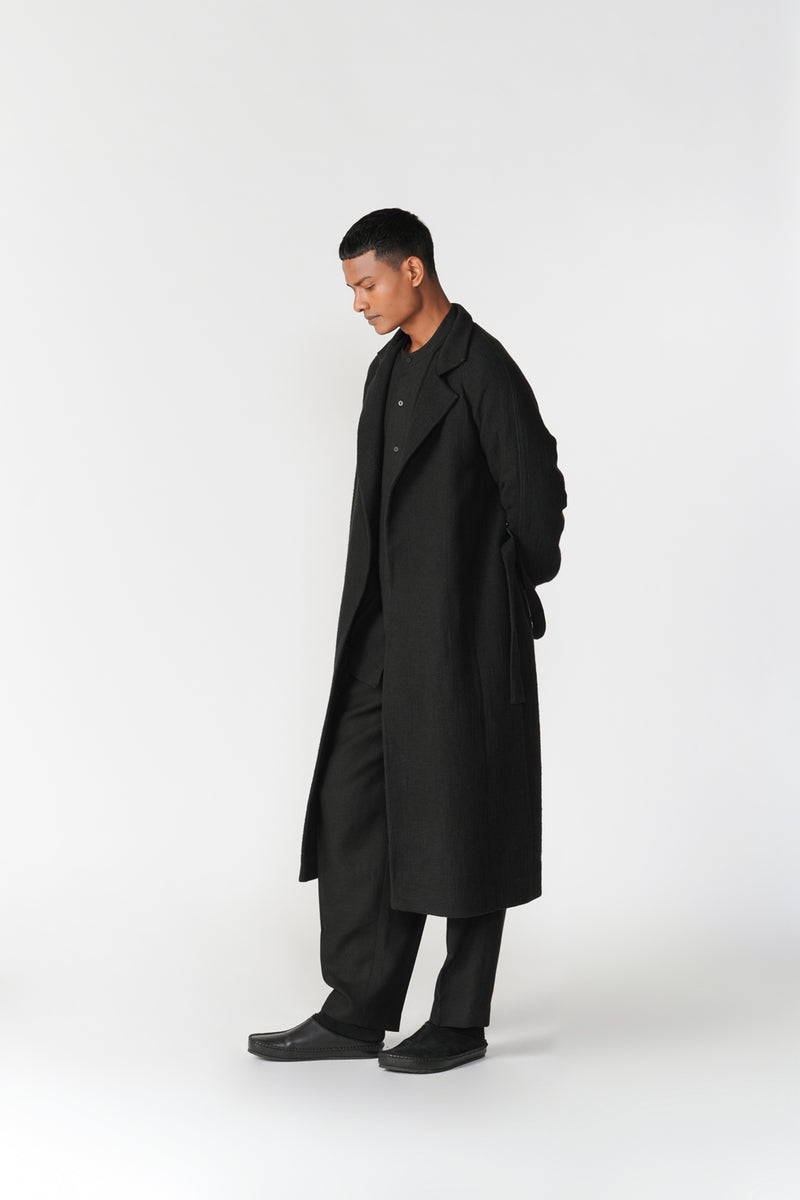 Chenille Notch Lapel Long Overcoat jacket/overlay by Turn Black in black for men Worldwide