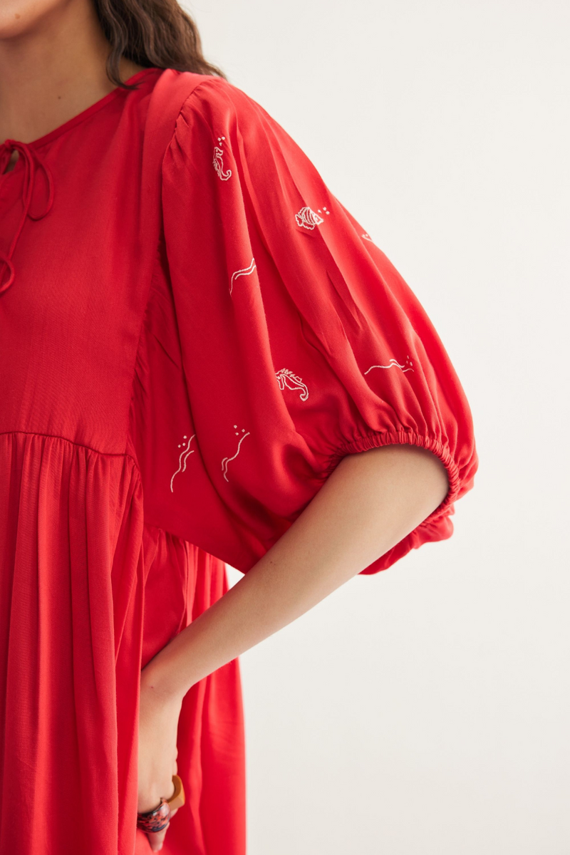 Ocean Wilds Tencel Dress by SUI in red color for women Worldwide