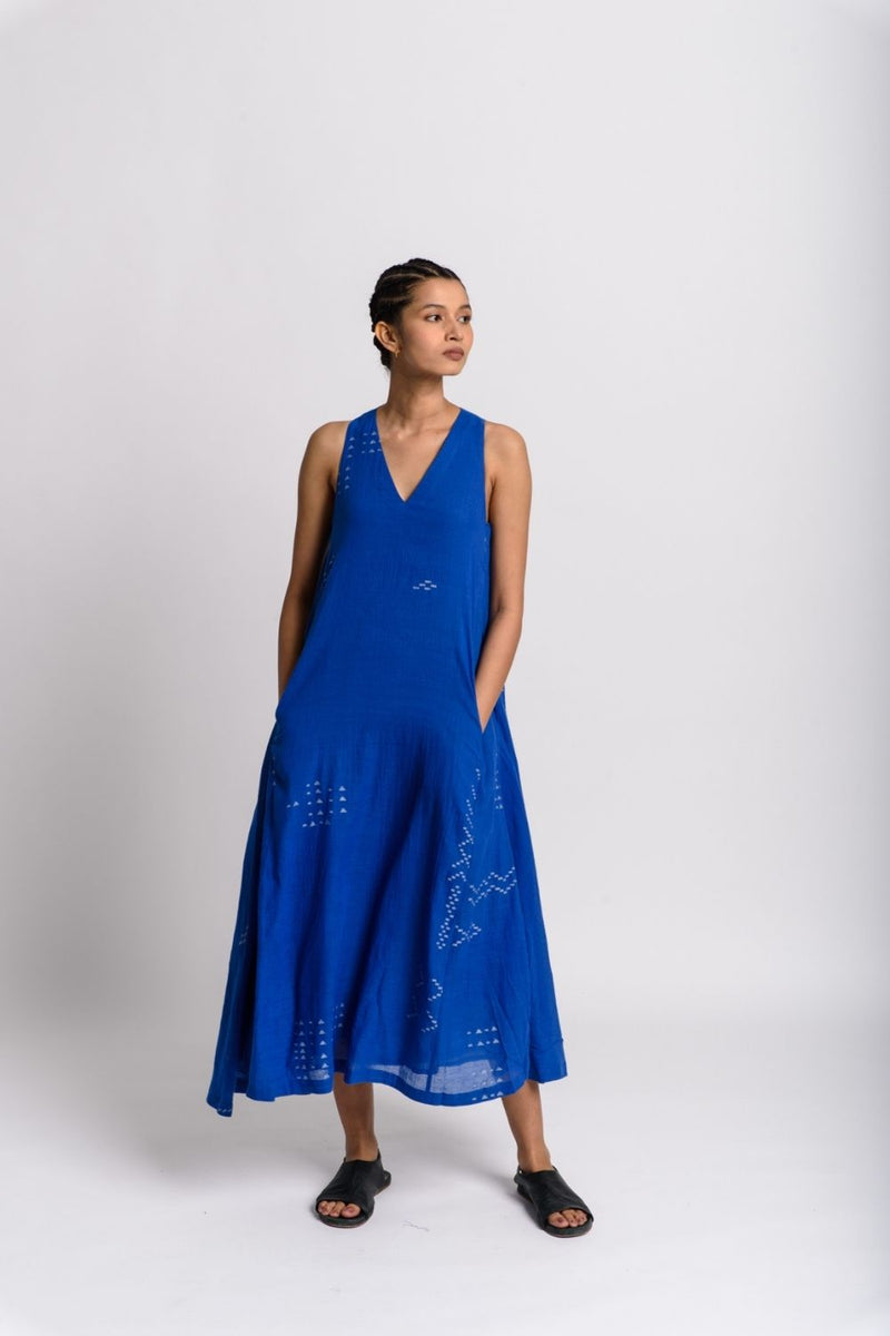 Pleats and Weaves Dress - Blue Dress by World of Crow in blue color for women Worldwide