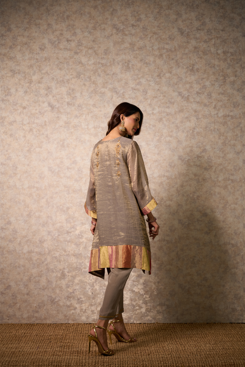 Zing Kurta Set - Grey with Dupatta organza by Priti Prashant in grey color for women Worldwide