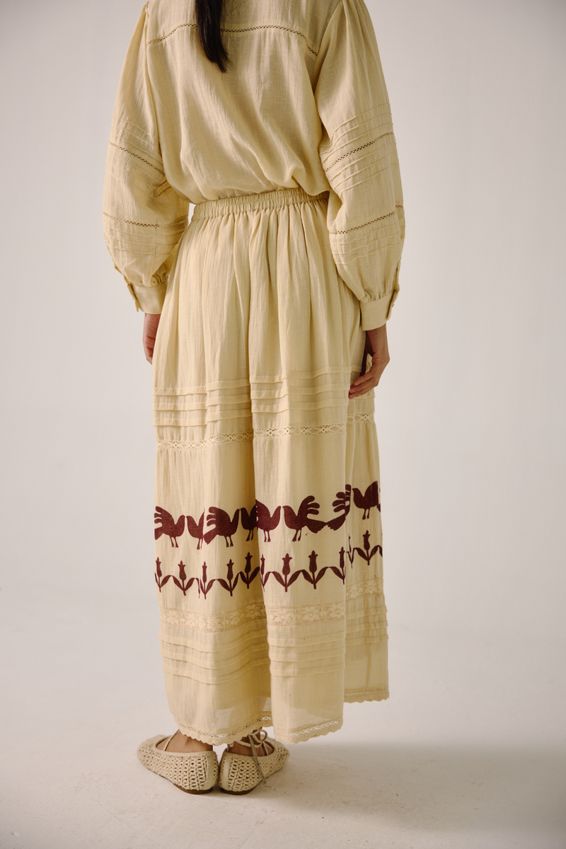 Emily Skirt - Ivory Block Print cotton by CORD in ivory for women Worldwide