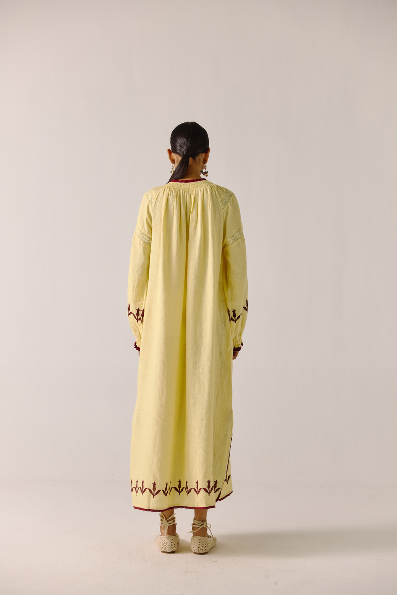 Chloe Dress - Butter Yellow Bird Applique by CORD in yellow for women Worldwide