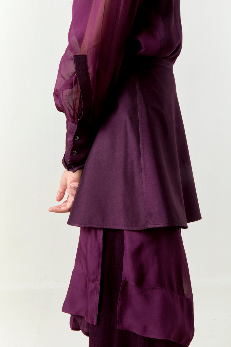 BEADED COLLAR SHEER SHIRT CO-ORD-WINE organza by THREE for women Worldwide
