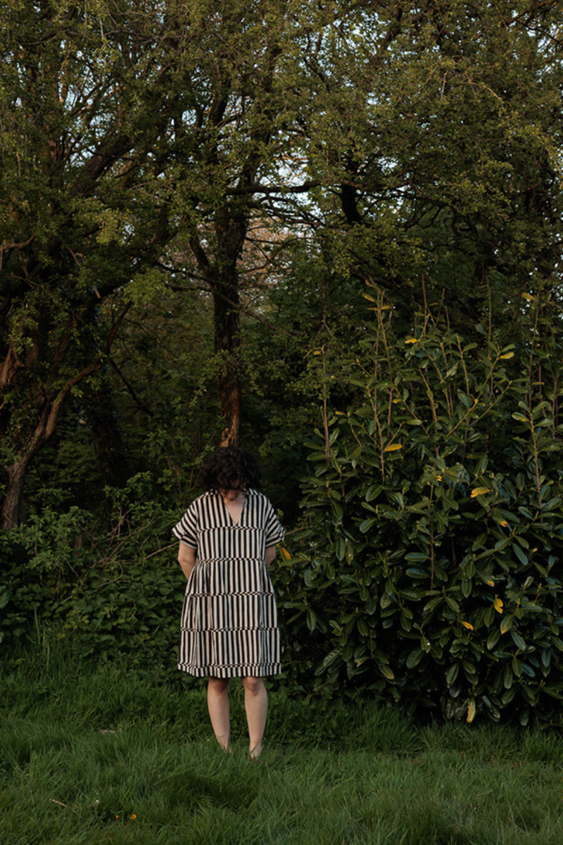 Timeless Stripe Dress-Black handwoven cotton dress by World of Crow in multicolor for women Worldwide
