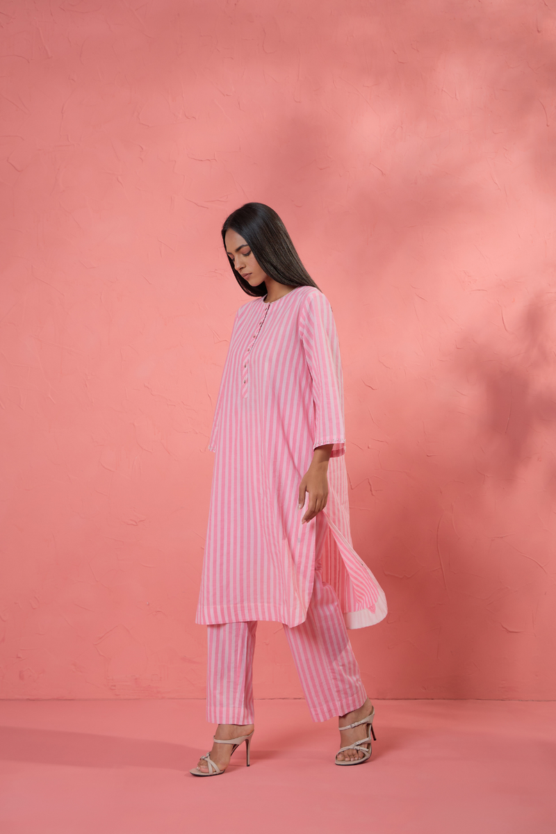 Rosa Stripe Set cotton cambric light kurta set by AAVIDI in multicolor for women Worldwide