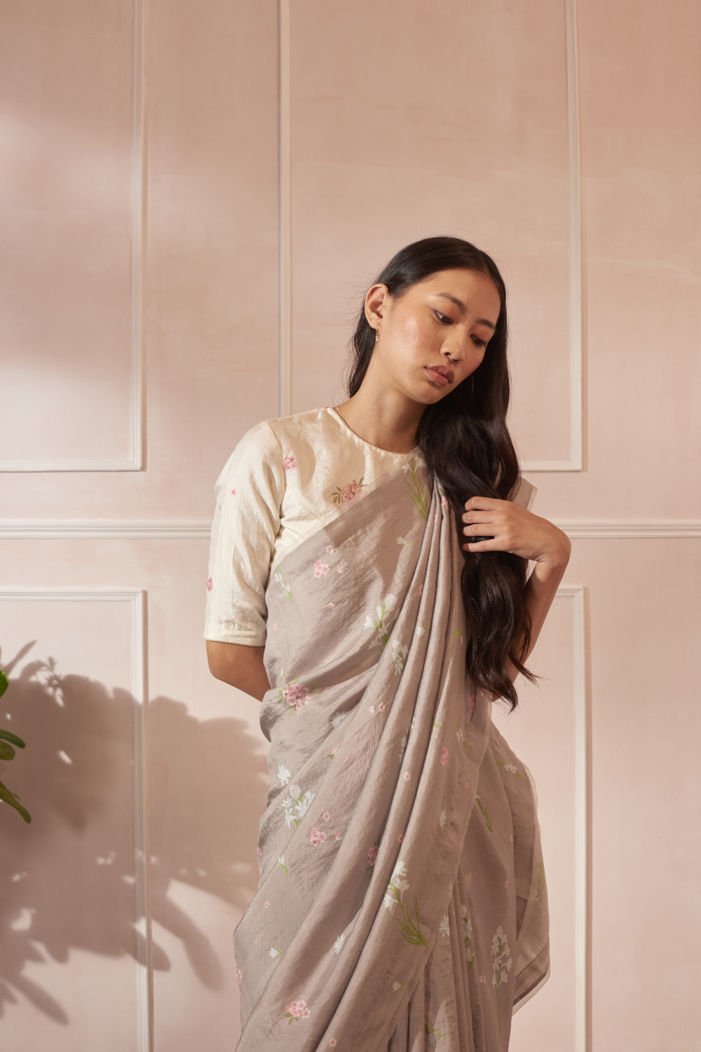 Rajnigandha and Periwinkle Mulberry Silk Sari