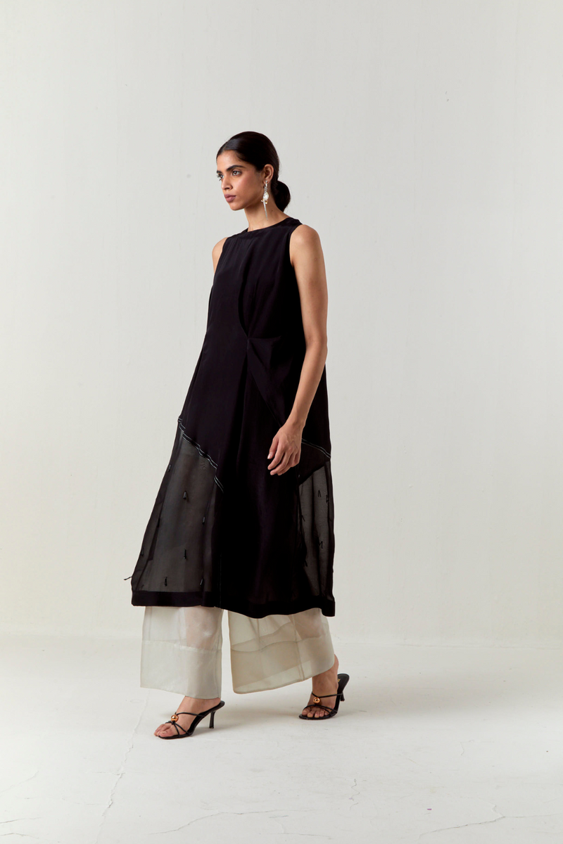 ASYMMETRIC TUNIC CO-ORD-BLACK organza by THREE in black color for women Worldwide
