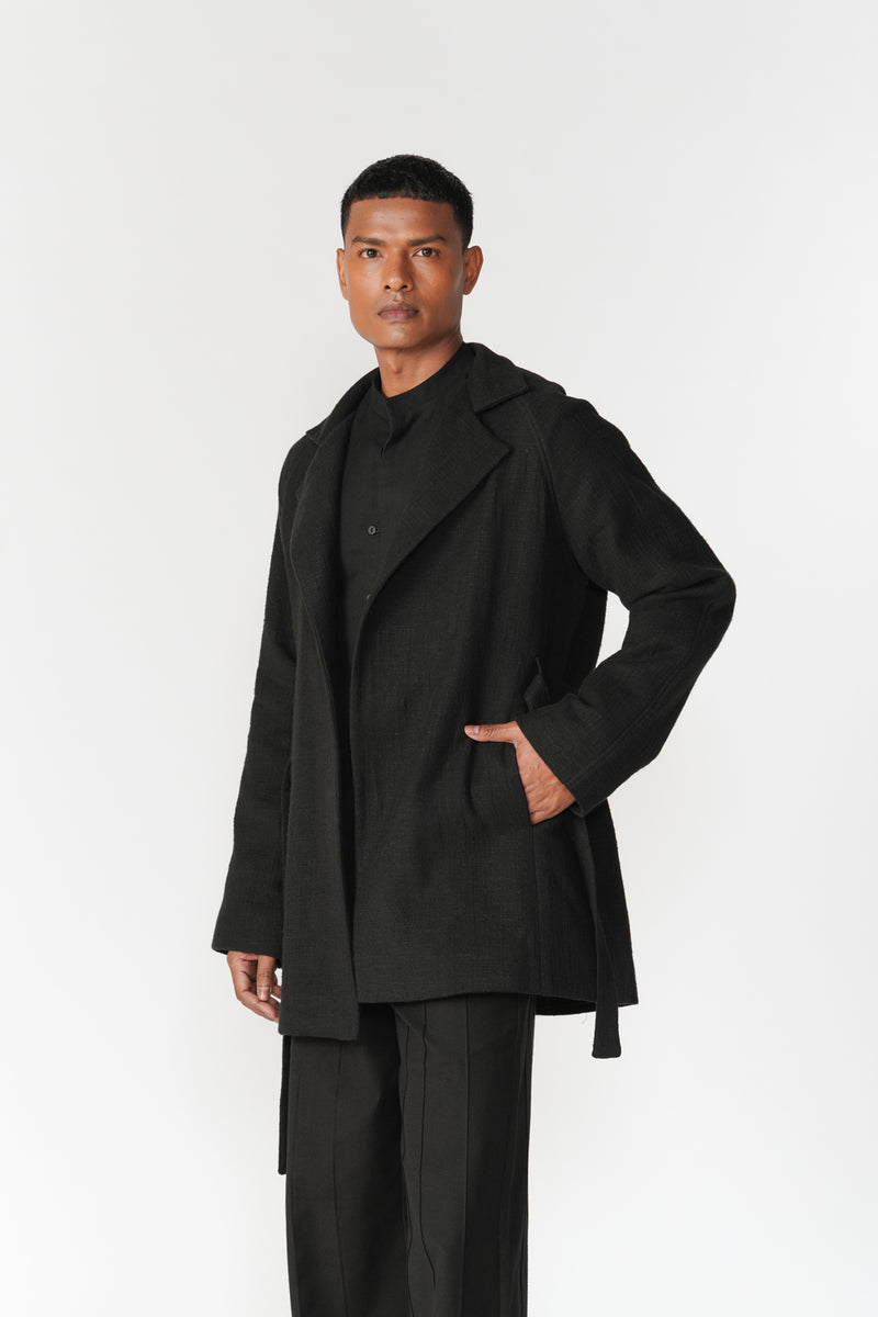 Chenille Notch Lapel Short Overcoat jacket/overlay by Turn Black in black for men Worldwide