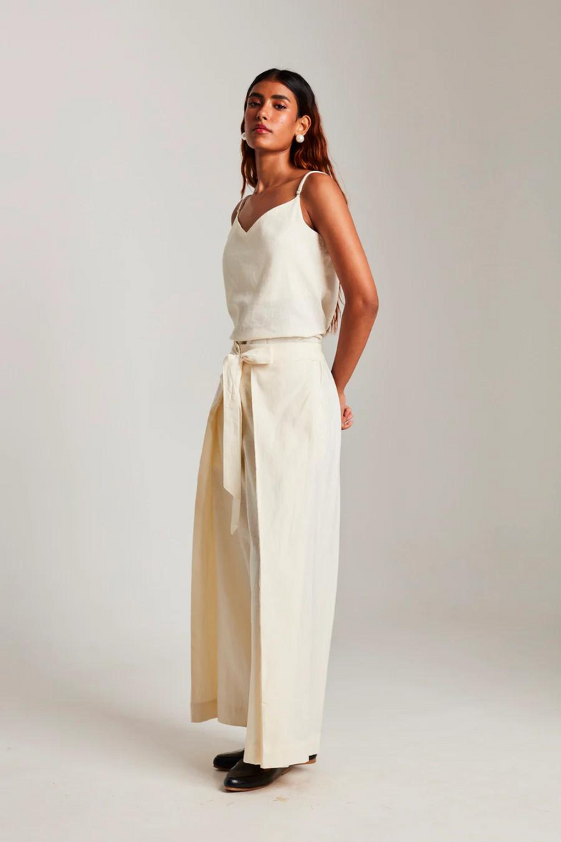 Vanilla Co-Linen Wrap Pants cotton by Saphed in white color for women Worldwide