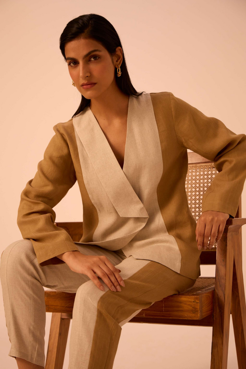 Dimtri Linen Panelled Jacket by The Summer House in beige color for women Worldwide