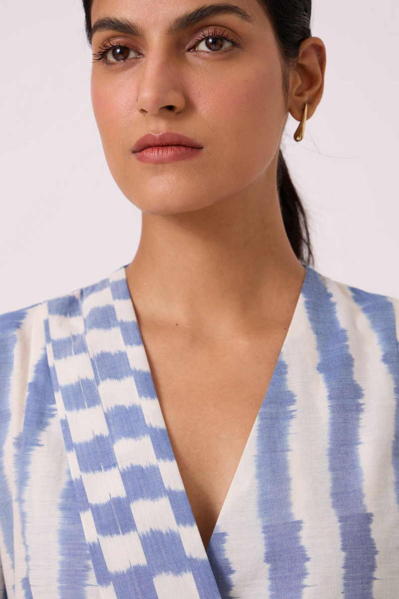 Dimtri Blue Striped Ikat Jacket cotton by The Summer House in blue color for women Worldwide
