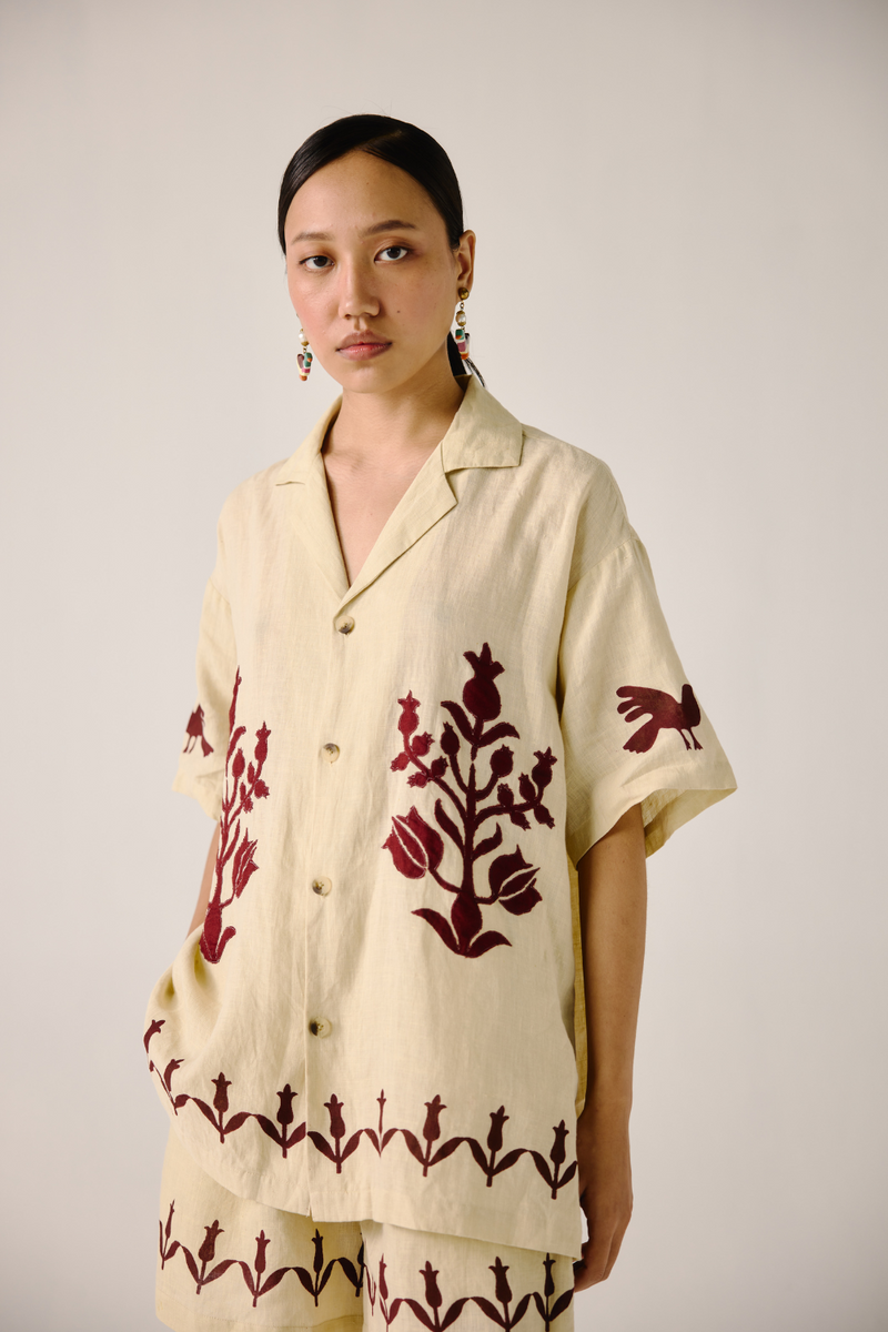Unisex Shirt - Ivory Bird Applique by CORD in ivory for women Worldwide