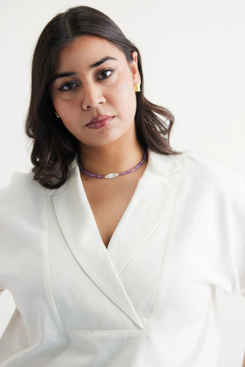 Free As The Ocean Handwoven Twill Top twill by SUI in white color for women Worldwide