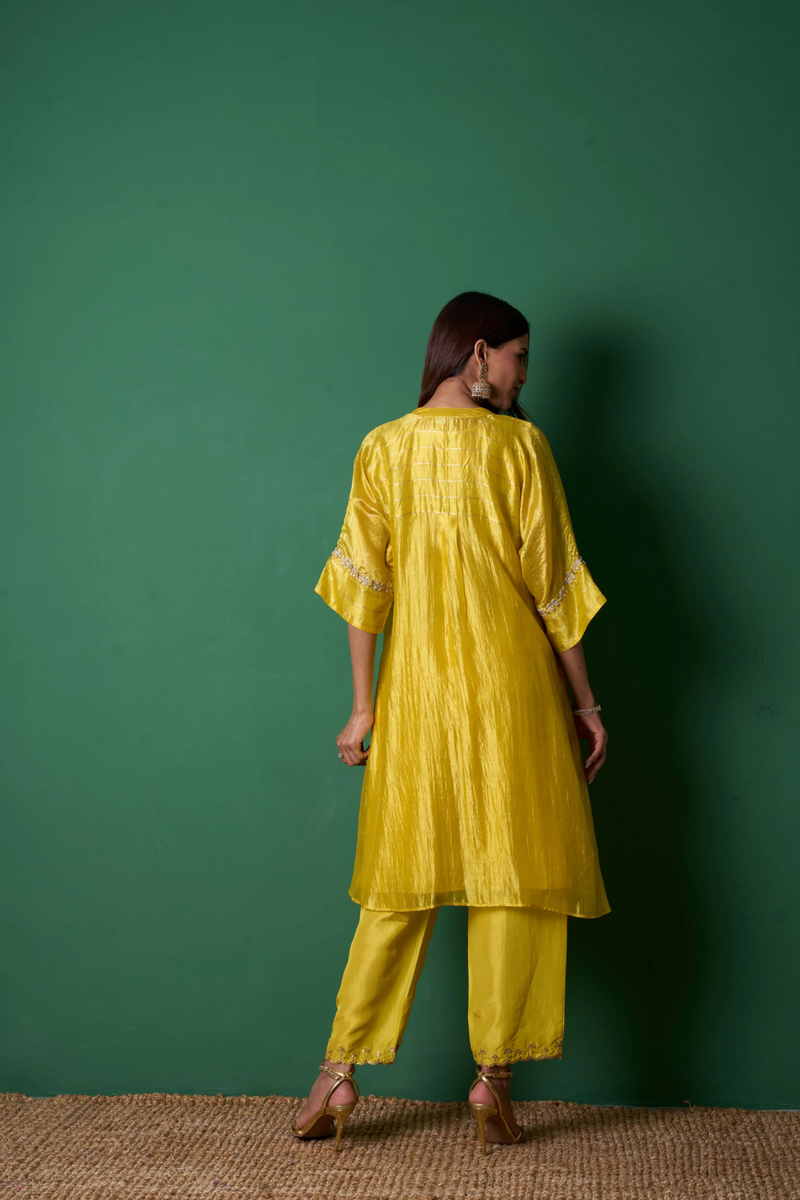 Radiance Kurta Set - Yellow with Dupatta silk by Priti Prashant in yellow color for women Worldwide